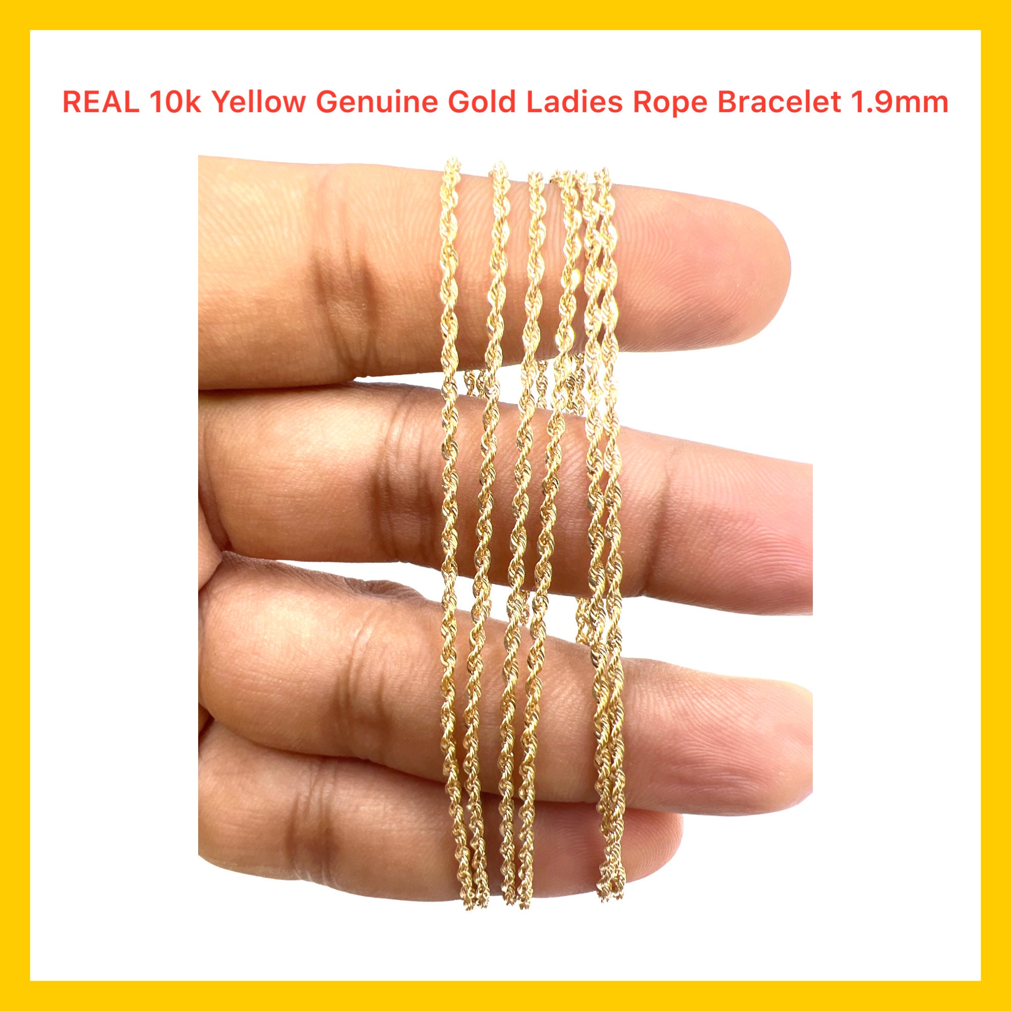 Amazon.com: Real 10K Yellow Gold Hollow Rope Men and Women Bracelet 5.0mm,  7