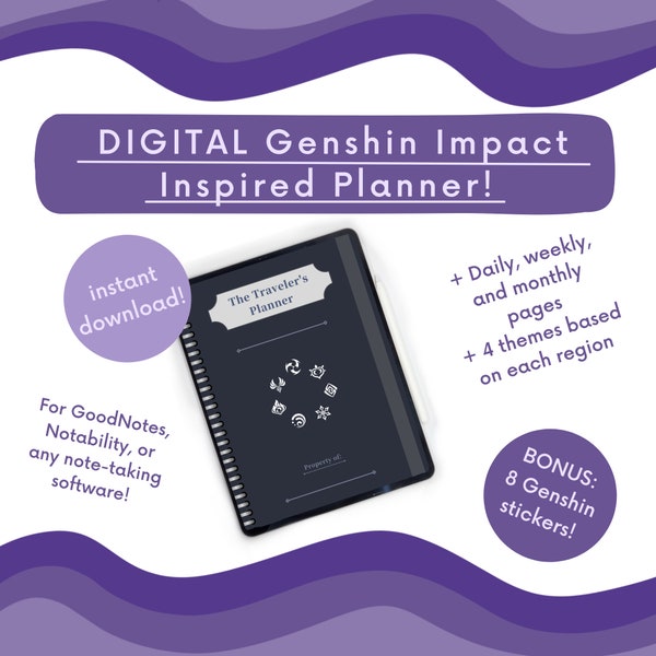Genshin Impact Inspired Planer - Digitaler Genshin Impact Organizer Planner GoodNotes Notability PDF mit transparenten Aufklebern PNGs