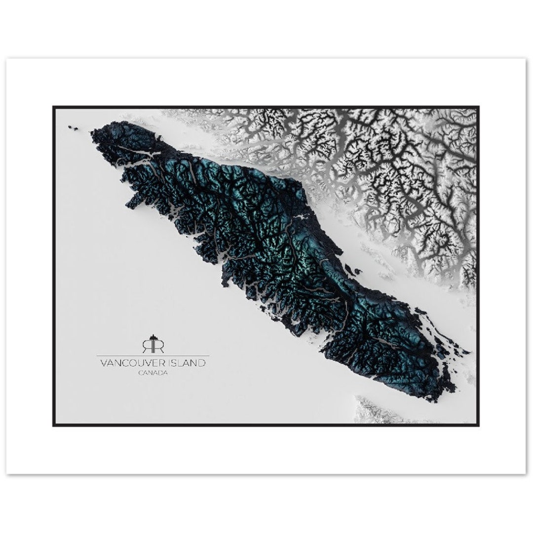 Shaded Relief Map of Vancouver Island - Blue - Etsy Canada