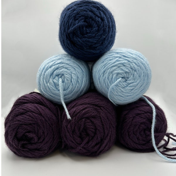 Yarn Destash, Caron Simply Soft Lot of Yarn, Soft Blue, Deep Country Blue, Plum Perfect