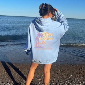 Coconut Girl Beach Hoodie, Granola Girl Sweatshirt, Preppy Y2K Hoodie, Teenage Girl Gifts, Surfer Girl Aesthetic, Trendy Oversized VSCO Maui Light Blue