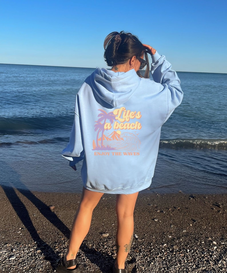 Coconut Girl Beach Hoodie, Granola Girl Sweatshirt, Preppy Y2K Hoodie, Teenage Girl Gifts, Surfer Girl Aesthetic, Trendy Oversized VSCO Maui Light Blue