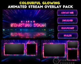 Glowing Animated Stream Overlay Pack | Overlays Neon Style Twitch, Kick, YouTube (OBS Studio, Streamlabs)