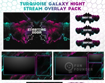 Turquoise Galaxy Night Animated Stream Overlay Pack | Turquoise Night Twitch Overlay Pack | Turquoise Galaxy Stream Package | Twitch Panels