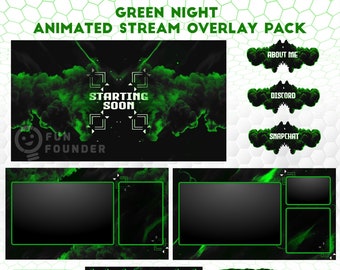 Pacchetto overlay flusso animato Green Night / Pacchetto overlay Twitch / Pacchetto overlay flusso animato / Pannelli Twitch / Overlay flusso Youtube