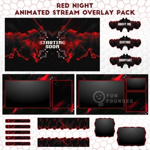 Pacote de sobreposição Twitch | Pacote de sobreposição de fluxo animado Red Night | Pacote de sobreposição de fluxo animado | Painéis Twitch | Sobreposição de fluxo
