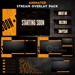 Pacote de sobreposição Twitch | Pacote de sobreposição de fluxo animado laranja | Pacote de sobreposição de fluxo animado Cool Orange | Painéis Twitch | Sobreposição animada