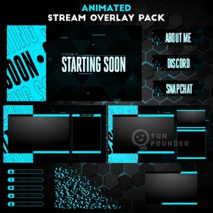 Pacote de sobreposição Twitch | Pacote de sobreposição de fluxo animado ciano | Pacote de sobreposição de fluxo animado Cyan Twitch | Painéis Twitch | Sobreposição do YouTube