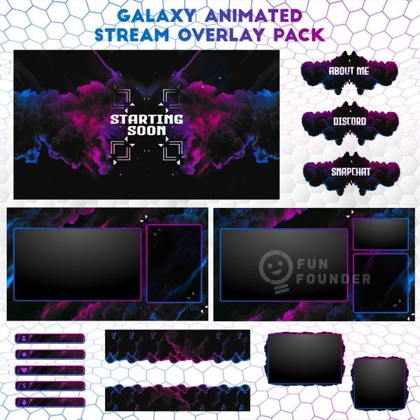 Galaxy Animated Stream Overlay Pack | Space Twitch Overlay Pack | Galaxy Theme Animated Stream Overlay Package | Twitch Panels |Youtube Pack