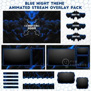 Pacote de sobreposição de fluxo animado Blue Night | Pacote de sobreposição Twitch | Pacote de sobreposição de fluxo animado | Painéis Twitch | Sobreposição animada