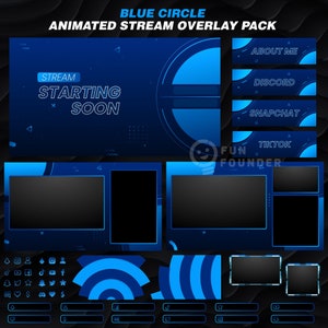 Pacote de sobreposição de fluxo animado Blue Circle | Pacote de sobreposição Twitch | Pacote de sobreposição de fluxo animado | Sobreposição azul do Twitch | Painéis Twitch