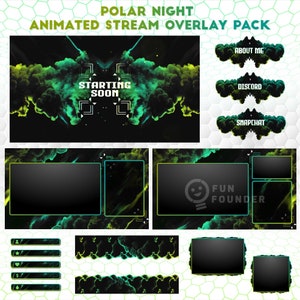 Pacote de sobreposição de fluxo animado Polar Night | Pacote de sobreposição Twitch | Pacote de sobreposição de fluxo animado Aurora Night | Painéis Twitch | Pacote Youtube