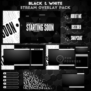 Pacote de sobreposição Twitch | Pacote de sobreposição de fluxo animado em preto e branco | Pacote de transmissão animado B&W Twitch | Painéis Twitch | Sobreposição do YouTube