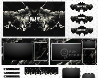 Dark Night Animierte Stream Overlay Paket | Schwarz & Weiß Twitch Overlay Paket | Black Dark Night Stream Paket | Twitch Panels | Youtube Paket