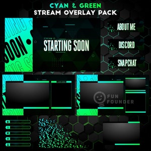 Pacote de sobreposição Twitch | Pacote de sobreposição de fluxo animado verde ciano | Pacote de sobreposição de fluxo animado Polar | Painéis Twitch | Sobreposição animada