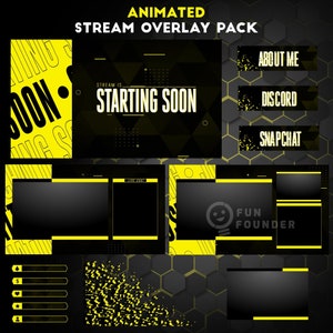 Pacote de sobreposição Twitch | Pacote de sobreposição de fluxo animado amarelo | Sobreposição de fluxo animado | Painéis Twitch | Pacote Twitch | Sobreposição animada