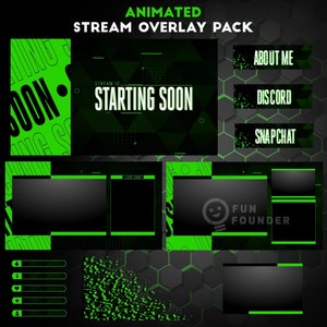 Pacote de sobreposição Twitch | Pacote de sobreposição de fluxo animado verde | Pacote de sobreposição de fluxo animado Green Twitch | Painéis Twitch | Sobreposição animada