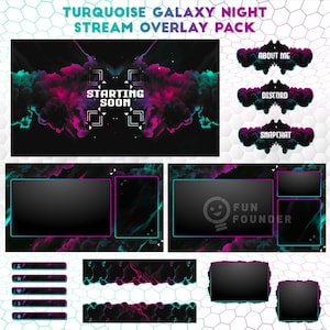Pacote de sobreposição de fluxo animado Turquesa Galaxy Night | Pacote de sobreposição Twitch Night turquesa | Pacote Galaxy Stream Turquesa | Painéis Twitch