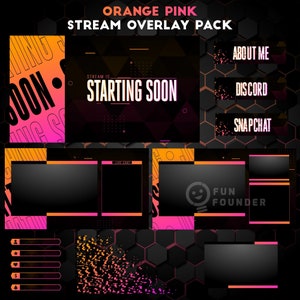 Pacote de sobreposição Twitch | Pacote de sobreposição de fluxo animado laranja rosa | Pacote de sobreposição de fluxo animado | Painéis Twitch | Sobreposição animada