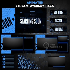 Pacote de sobreposição Twitch | Pacote de sobreposição de fluxo animado azul | Pacote de sobreposição de fluxo animado legal | Painéis Twitch | Sobreposição animada