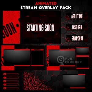 Pacote de sobreposição Twitch | Pacote de sobreposição de fluxo animado vermelho | Pacote de sobreposição de fluxo animado Red Twitch | Painéis Twitch | Sobreposição animada