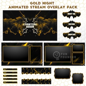Gold Night Animated Stream Overlay Pack | Twitch Overlay Package | Animated Stream Overlay Package | Twitch Panels | Youtube Stream Overlay