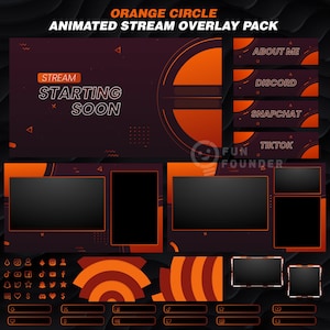 Pacote de sobreposição de fluxo animado Orange Circle | Pacote de sobreposição Twitch | Pacote de sobreposição de fluxo animado | Sobreposição Twitch Laranja | Painéis Twitch