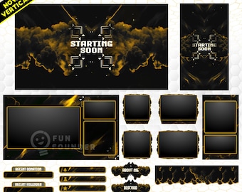 Animated Gold Night Stream Overlay Package | Gold Smoke Vertical Pack | Twitch, Kick, YouTube, TikTok