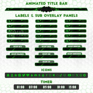 Green Night Animated Stream Overlay Pack | Twitch Overlay Package | Vertical Stream Overlay Package | Twitch Panels | YouTube Stream Overlay image 7