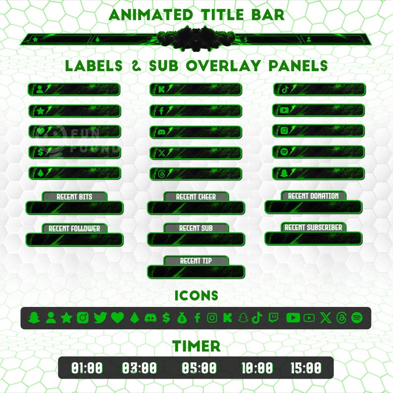 Green Night Animated Stream Overlay Pack | Twitch Overlay Package | Vertical Stream Overlay Package | Twitch Panels | YouTube Stream Overlay image 7
