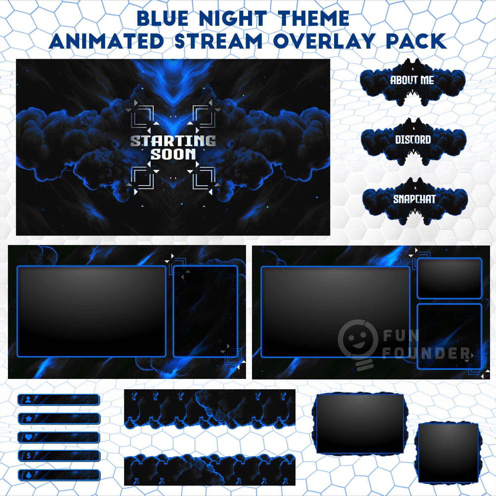 Pacchetto overlay flusso animato Blue Night / Pacchetto overlay Twitch / Pacchetto overlay flusso animato / Pannelli Twitch / Overlay animato