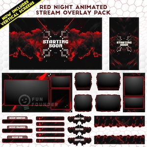 Twitch Overlay Package | Red Night Animated Stream Overlay Pack | Animated Stream Overlay Package | Twitch Panels | Vertical Stream Overlay
