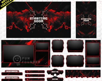 Twitch Overlay Package | Red Night Animated Stream Overlay Pack | Animated Stream Overlay Package | Twitch Panels | Vertical Stream Overlay