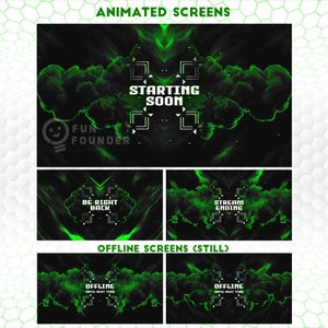 Green Night Animated Stream Overlay Pack | Twitch Overlay Package | Vertical Stream Overlay Package | Twitch Panels | YouTube Stream Overlay image 2