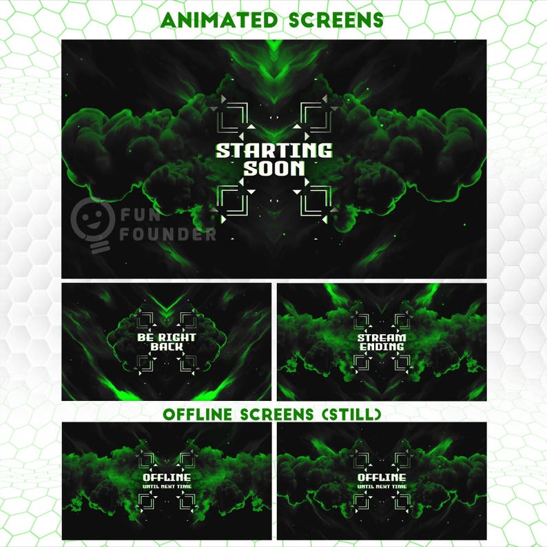 Green Night Animated Stream Overlay Pack | Twitch Overlay Package | Vertical Stream Overlay Package | Twitch Panels | YouTube Stream Overlay image 2