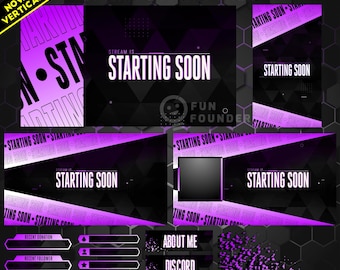 Twitch-Overlay-Paket | Lila-weißes animiertes Stream-Overlay-Paket | Lila-weißes animiertes Twitch-Stream-Overlay | Vertikales Overlay-Paket