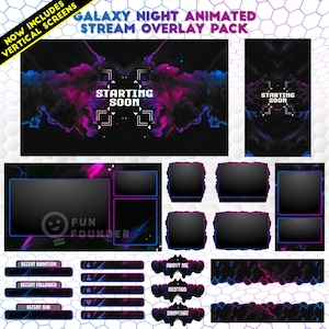 Galaxy Animated Stream Overlay Pack | Space Twitch Overlay Pack | Galaxy Theme Animated Stream Overlay Package |Twitch Panels |Vertical Pack