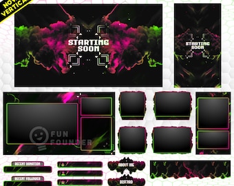 Pink and Lime Green Animated Stream Overlay Pack | Lime Green & Pink Twitch Overlay Pack | Pink Green Galaxy Stream Package | Vertical Pack