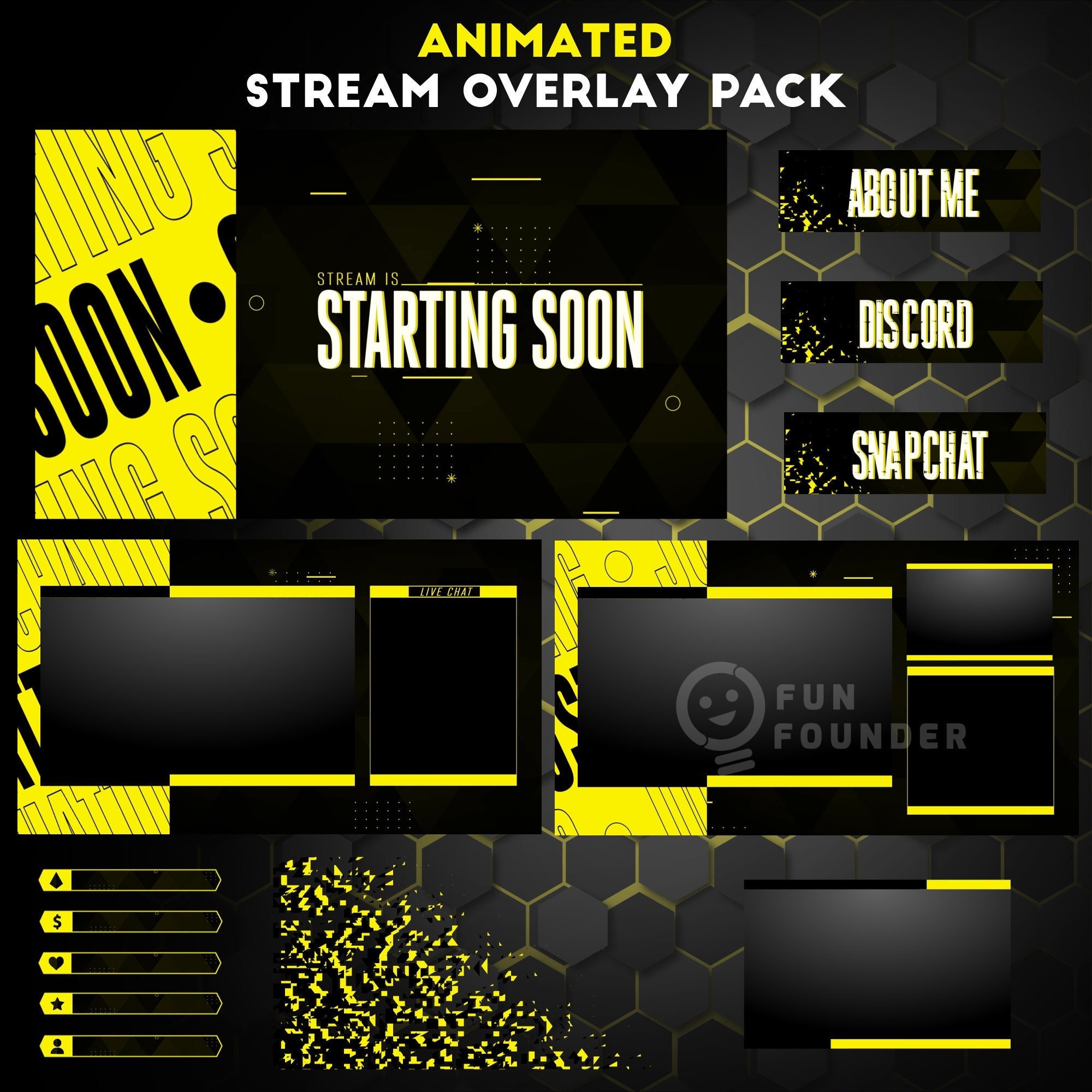 Yellow Streaming Service Twitch Overlay Package | Yellow Animated Stream Overlay Pack | Animated ...