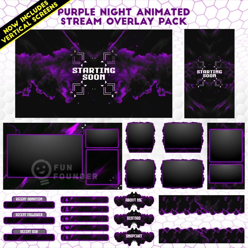 Recent Sub Purple Night Animated Stream Overlay Pack | Twitch Overlay Package ...