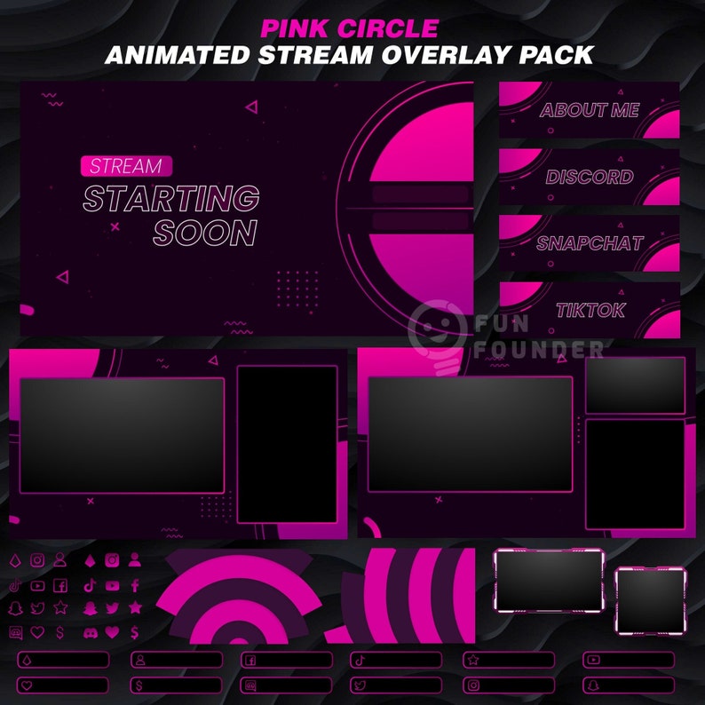 Pink Circle Animated Stream Overlay Pack Twitch Overlay Package