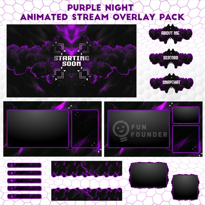 Purple Night Animated Stream Overlay Pack | Purple Night Animated Stream Overlay Package | twitch package | animated stream pack | animated stream package