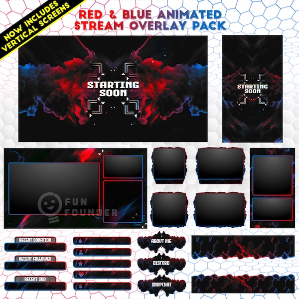 Red and Blue Night Animated Stream Overlay Pack | Red & Blue Night Twitch Overlay Pack | Red Blue Galaxy Stream Package | Vertical Overlay