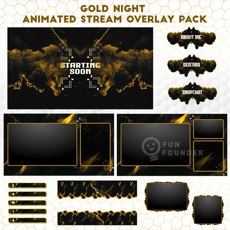 Gold Night Animated Stream Overlay Pack | Twitch Overlay Package ...