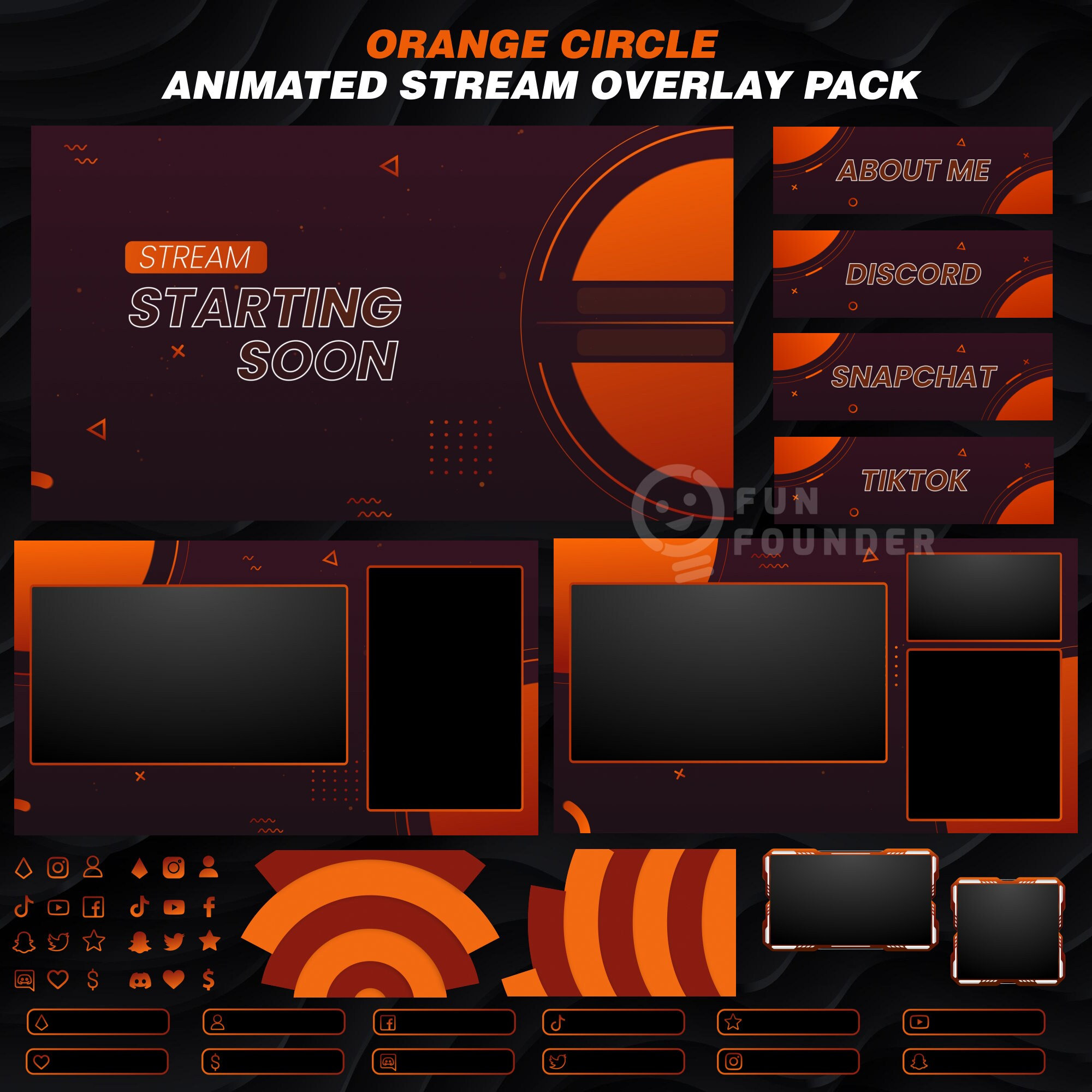 Orange Circle Animated Stream Overlay Pack | Twitch Overlay Package | Animated Stream Overlay Package | Orange Twitch Overlay |Twitch Panels
