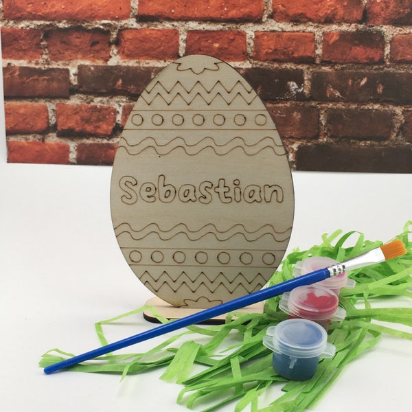 DIY Personalized Easter Egg Paint Kit with stand includes brush and 3 paints kids craft for Easter