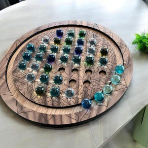 Marble Solitaire Game Board Wooden Heirloom Gift Men Dad Birthday Present Venetian Strategy Challenge Brain Teaser Coffee Table image 6