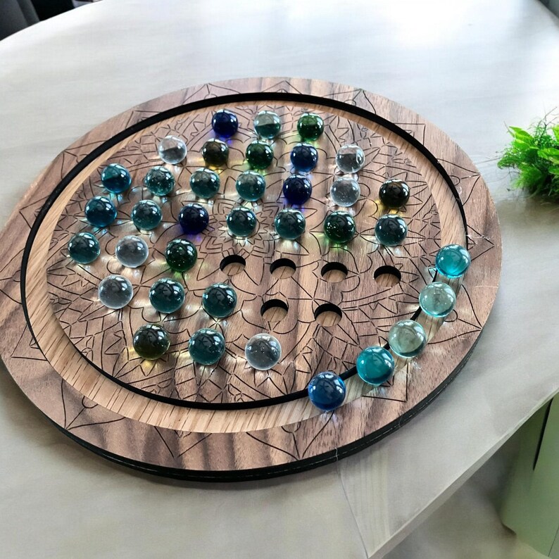 Marble Solitaire Game Board Wooden Heirloom Gift Men Dad Birthday Present Venetian Strategy Challenge Brain Teaser Coffee Table image 6