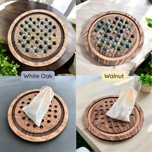 Marble Solitaire Strategy Game One Player Challenge Wooden Board Handcrafted Entertainment Adult Skill Building Activity Glass Marbles Premium Quality Dad Birthday Gift Men Present Coffee Table Game Display Venetian Pattern Laser Engraved