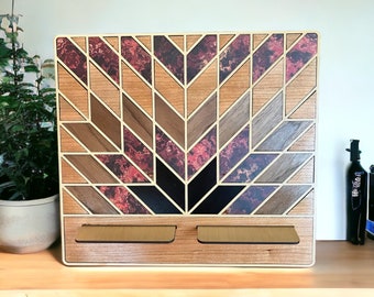 Inlaid Wood Cookbook/iPad Stand: Adjustable Kitchen Tablet Holder